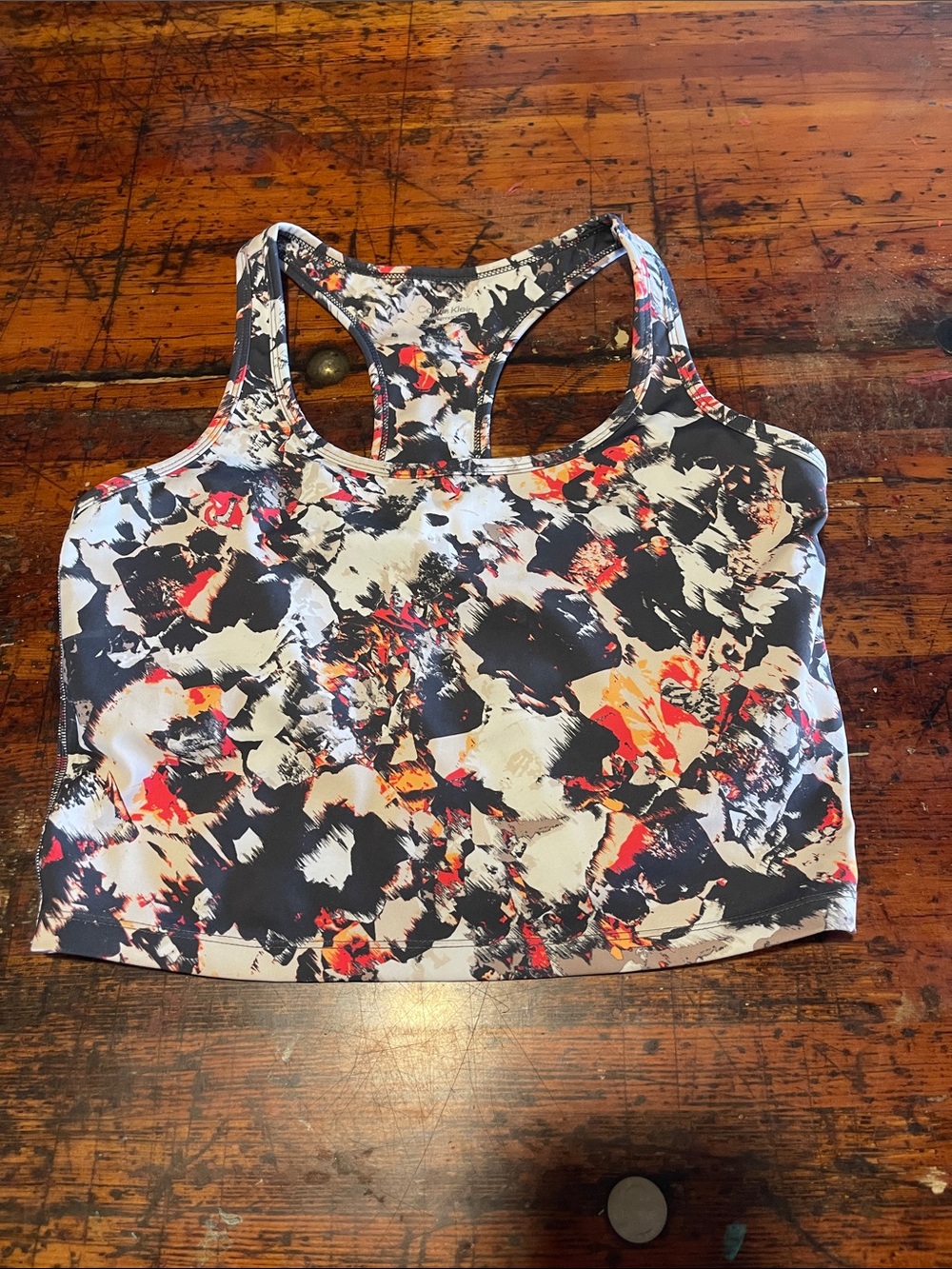 Calvin Klein Women's Abstract Print Racerback Crop Tank Top with built in bra